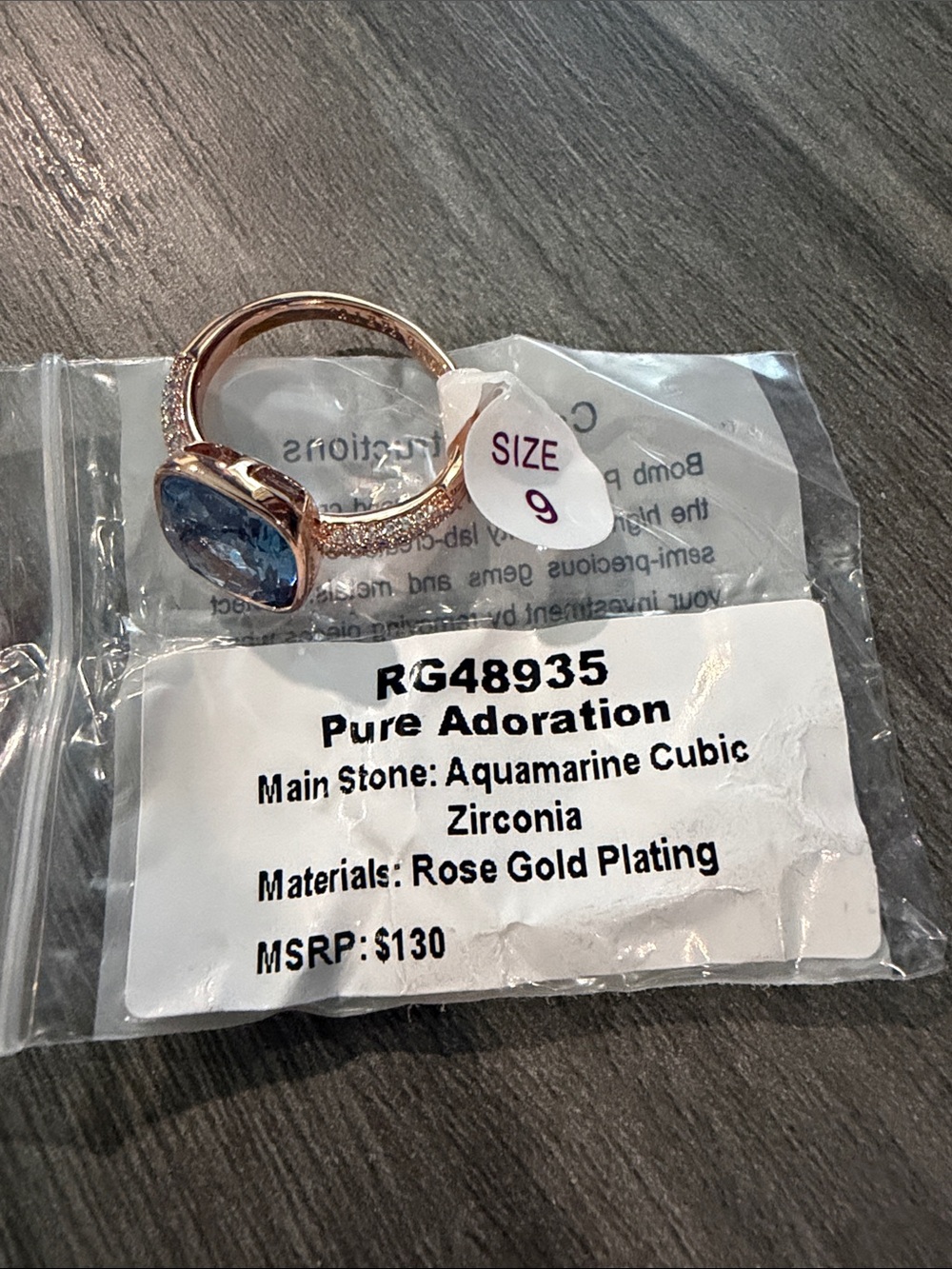 Size 9 Aquamarine on Rose Gold Ring